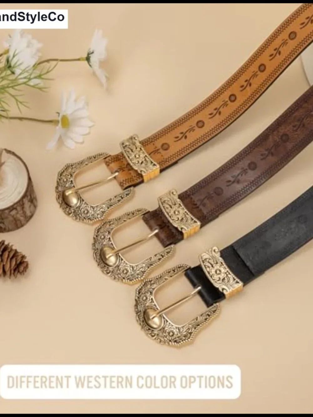 Set of 2 Western Cowgirl Belts for Women PU Leather 1.4